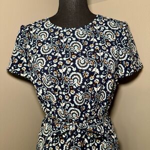 Women’s J. Crew short sleeve belted suiting dress paisley size 4 tie waist‎
